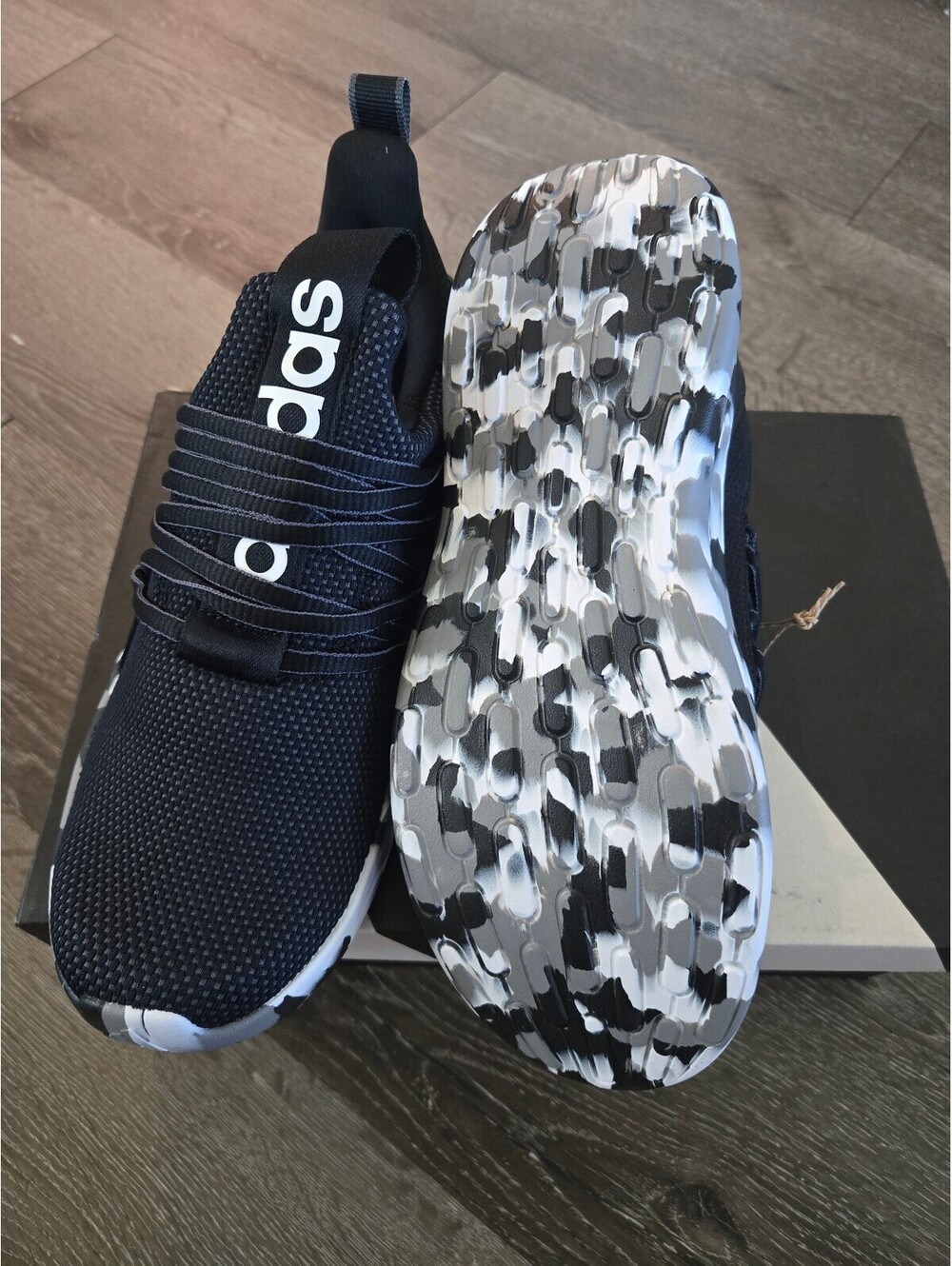 adidas Lite Racer Adapt 7.0 K IE6383 Kids Size 5 Black Camo Cloudfoam NWT - Picture 5 of 7